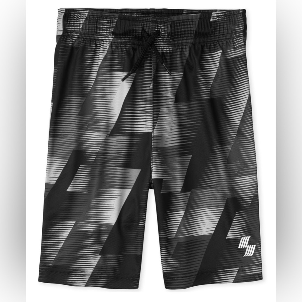 The Childrens Place Boys Print Performance Basketball Shorts Black & Gray XXL-16